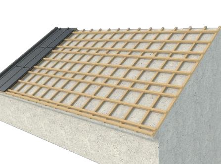 roof substructure with wooden battens prepared for solar panel mounting and partial tile coverage