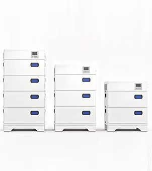 This is an industrial product rendering or real-life photograph showcasing three sets of modular, stacked residential energy storage battery systems of different capacities against a clean, pure white background. The image displays three pure white cuboid energy storage cabinets side-by-side from left to right, arranged in a stepped, decreasing height pattern: the leftmost cabinet is the tallest, consisting of a base and five vertically stacked modules; the middle cabinet consists of a base and four modules; and the rightmost cabinet is shorter, consisting of a base and three modules. Each cabinet has a small, gray digital LCD control display embedded on the right side of its top layer, with four control buttons arranged side-by-side below the screen. Each individual battery module below the top layer has a rounded rectangular, dark blue, recessed handle on its right side, with silver decorative edges. Black metal fasteners are subtly visible on both sides of the cabinets. The entire image is free of clutter, with a predominantly pure white and dark blue color scheme, clearly and sophisticatedly showcasing the modular, expandable, and easily assembled form of residential stacked battery systems.