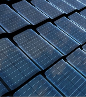 Close-up of GreenMore's aesthetically pleasing curved surface BIPV solar tile array