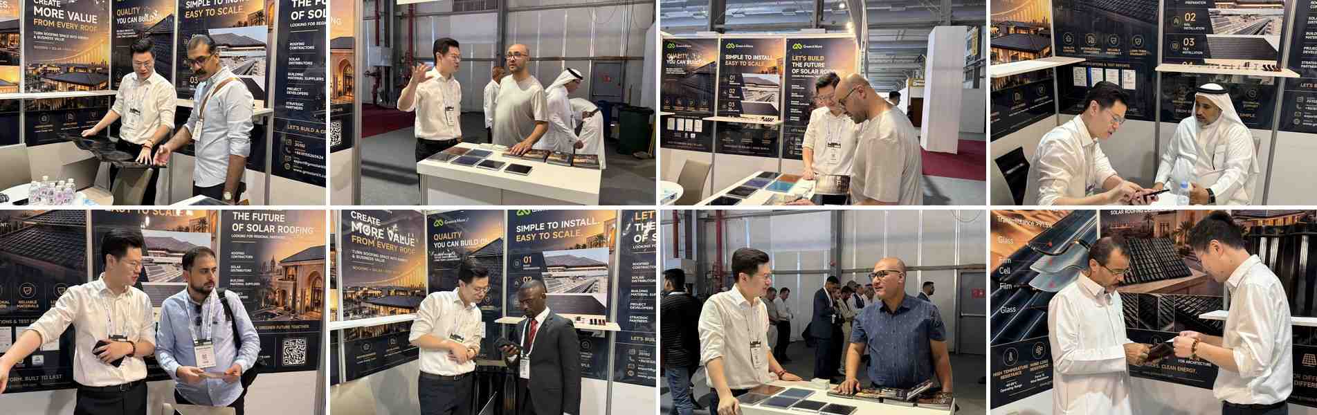 GreenMore team demonstrating BC solar roof tiles to international clients at Big 5 Construct Saudi 2026 booth 2G102.